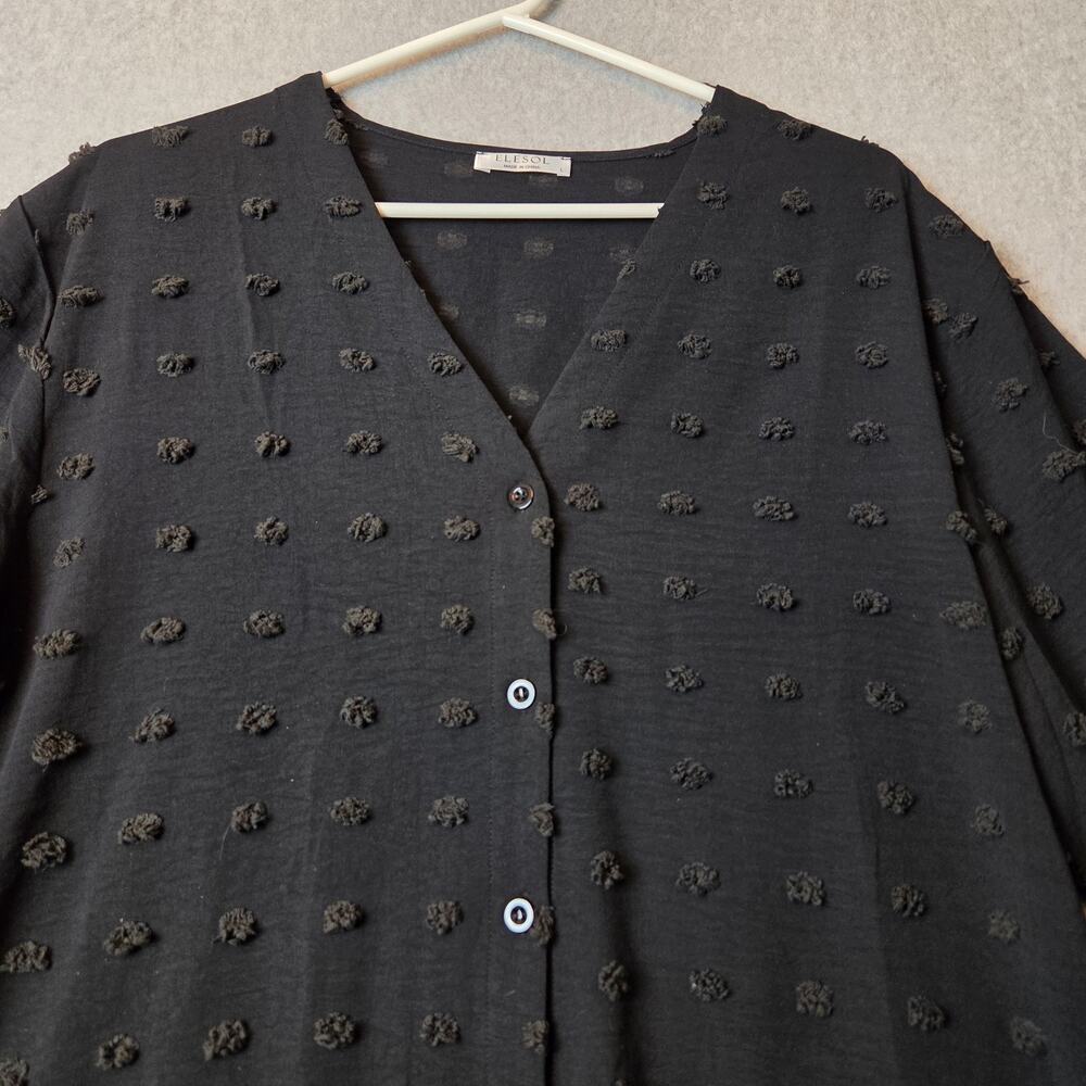 ELESOL Black Swiss Dot 3/4 Sleeve Button Up Swim Cover Up Women's Large - Picture 3 of 13